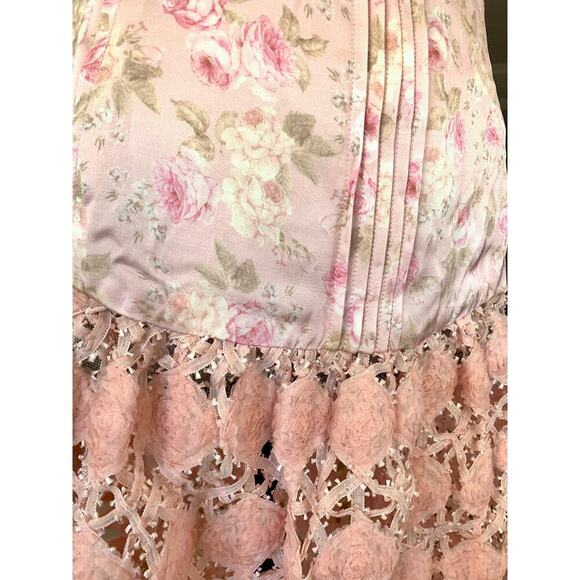 For Love & Lemons Pink Floral Maxi Dress Size XL Sleeveless Pleated Open Back - Picture 5 of 7